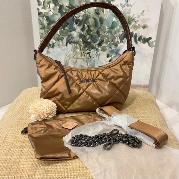 MZ Wallace Quilted Bowery Shoulder Bag Tiger Eye Pearl, NWT - Picture 2 of 6